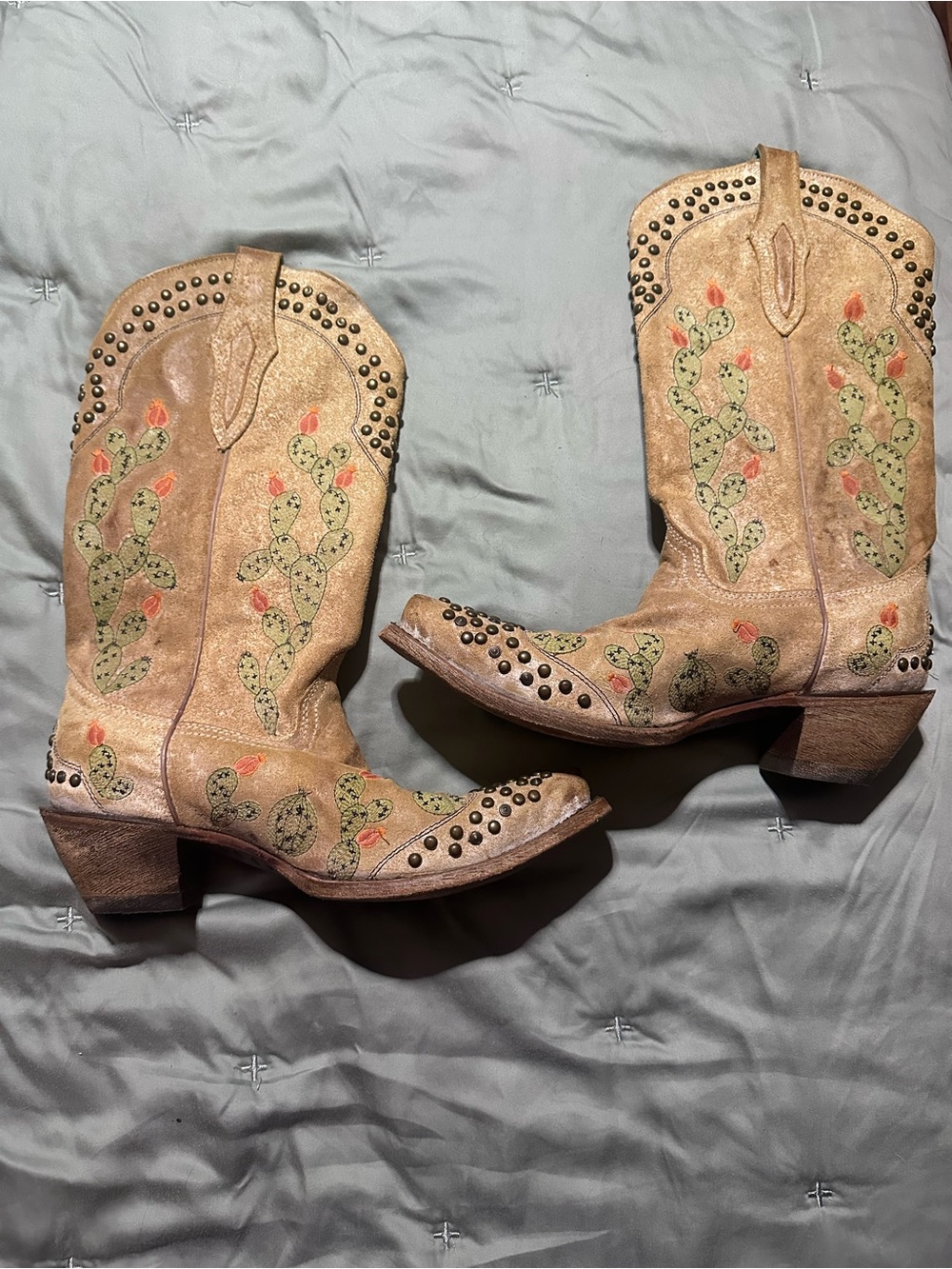 CORRAL CACTUS Boots Women’s Tan Embroidered Cactus Western Heeled Boots